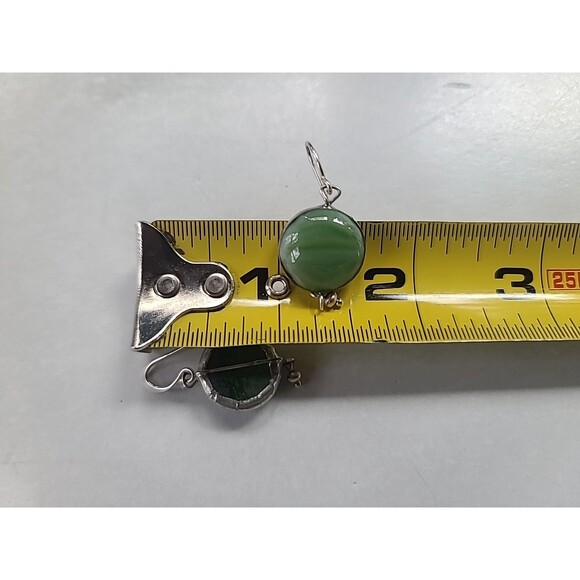 925 Sterling Silver Green Glass Pierced Dangling Beaded Earrings Vintage - Picture 9 of 10